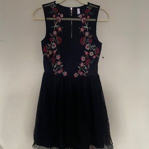 Xhilaration Tulle Embroidered Black Dress